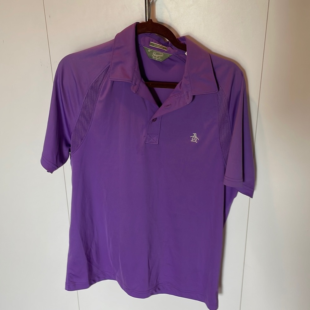 Stretch Penguin golf shirt. Purple. EUC. Size Large